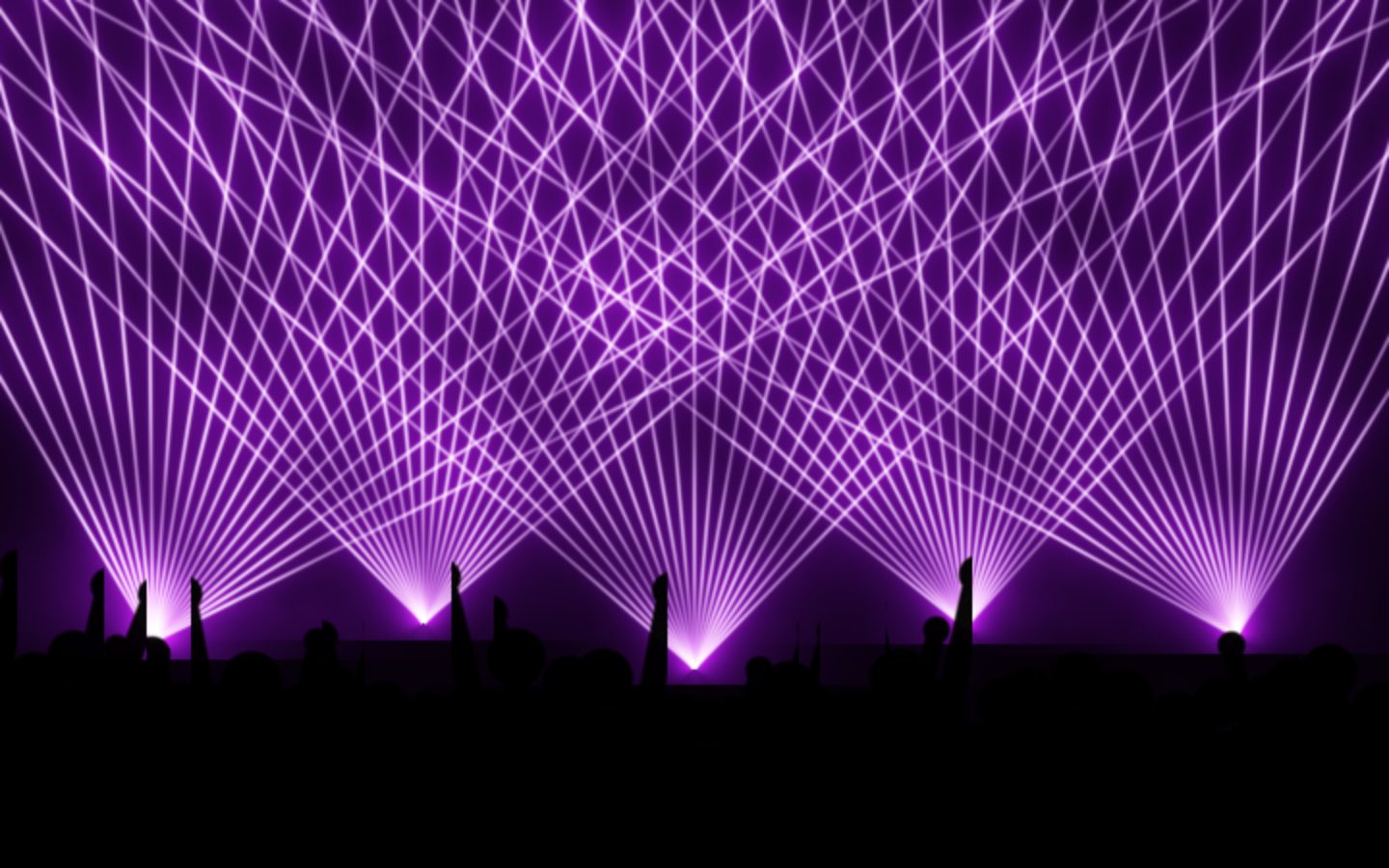 Laser Lattice: five laser projectors fanning beams over a crowd